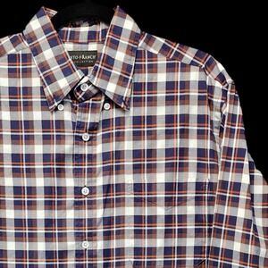 Pinto Ranch Shirt Mens Large Orange Blue Check YY Collection Button Down Western